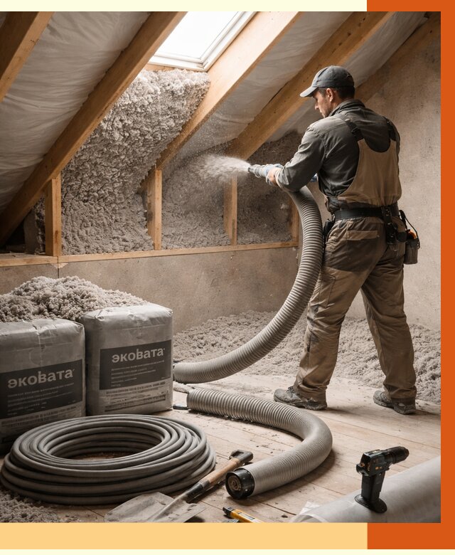 Утепление мансарды эковатой в Тынде от 2261 руб/м2 — монтаж, задувка, цена | ТепломастерТнд